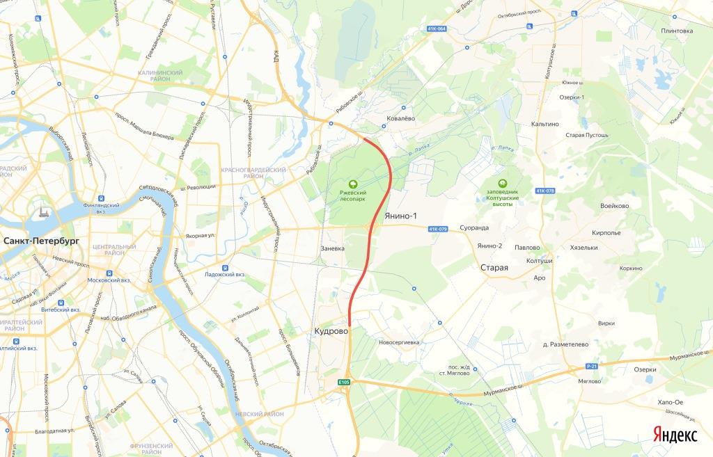 На внешнем кольце КАД Петербурга между развязками с Мурманским и Рябовским шоссе перекроют две полосы