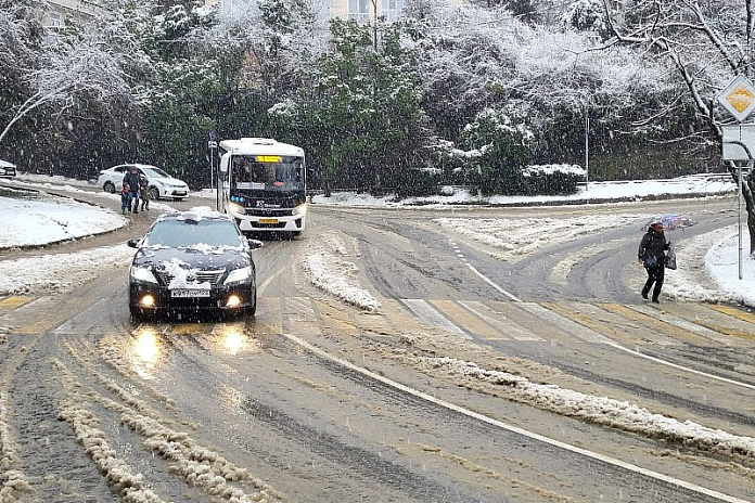 Снегопад в Сочи: уборка дорог, ограничение движения, поваленные деревья