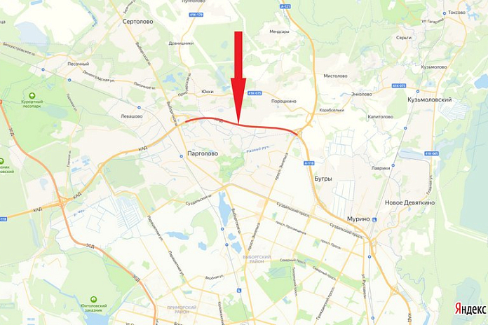На внешнем кольце КАД Петербурга между проспектом Энгельса и Выборгским шоссе перекрывают полосу