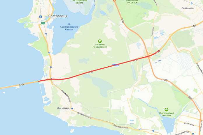 Участок внешнего кольца КАД Петербурга между ЗСД и Приморским шоссе перекроют на полгода