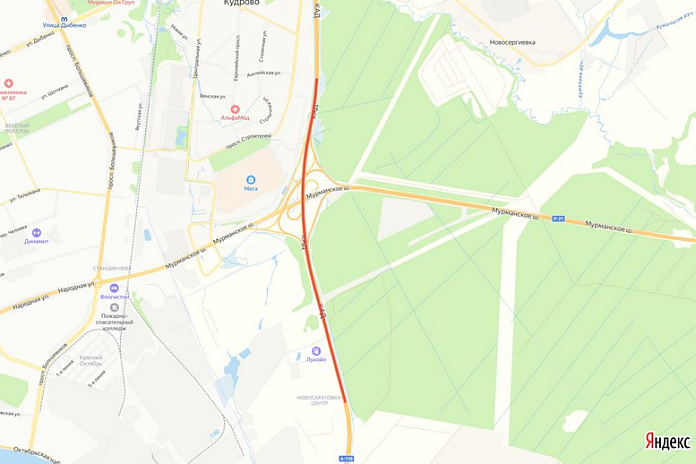 Две полосы перекроют на внутреннем кольце КАД Петербурга в районе развязки с Мурманским шоссе